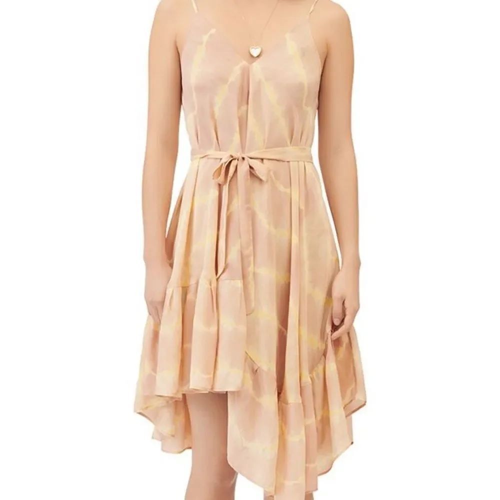 Maje Risotype Tie Dyed Nude Cream and Coral Asymmetrical Midi Dress One Size